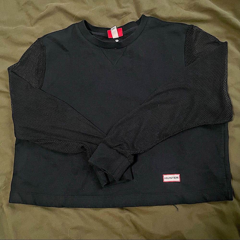 Hunter | Crop Mesh Sleeve Crew Neck Sweatshirt | size L